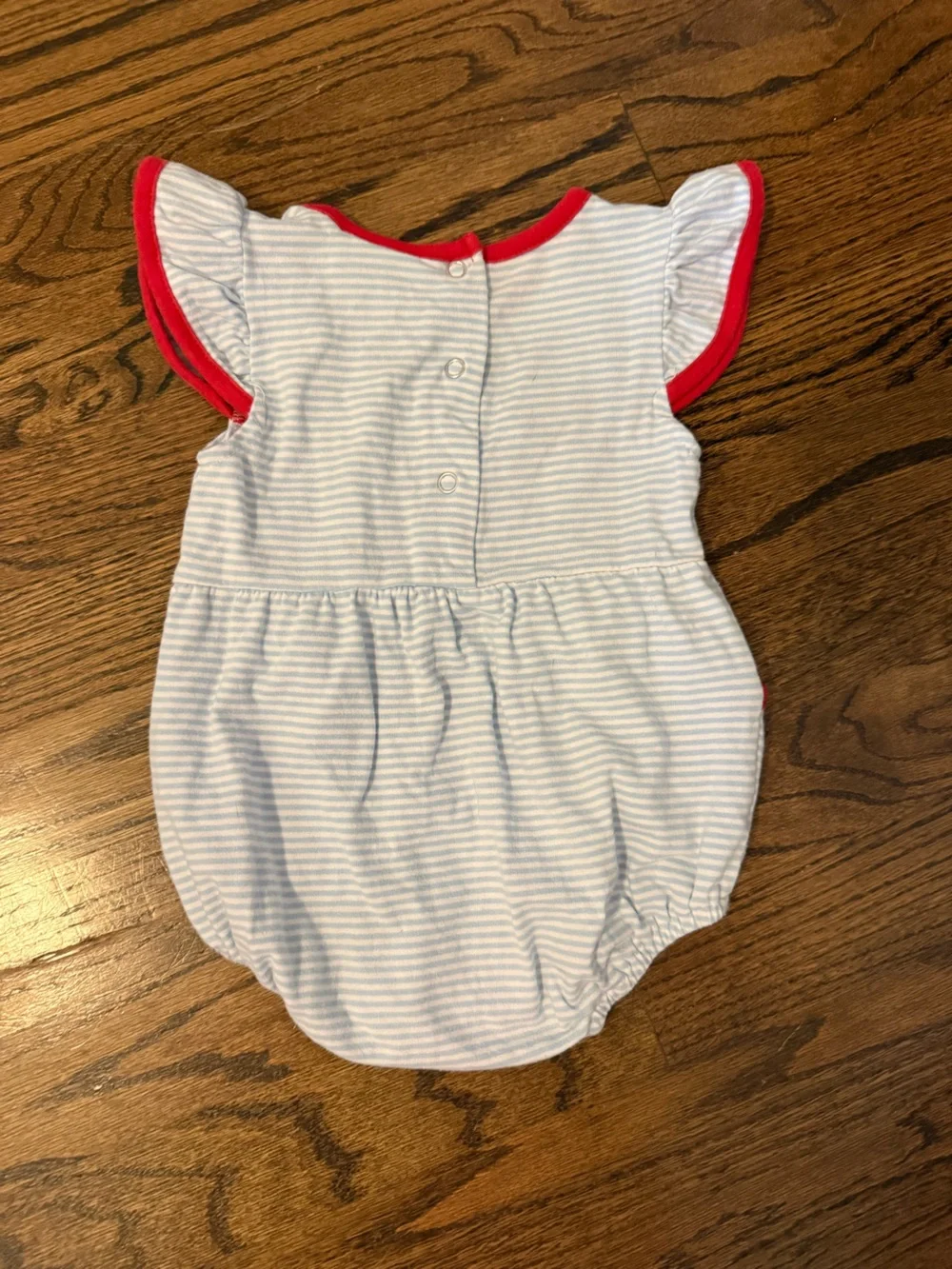 Blue White Striped Bubble with Red Trim and Bow Star Appliqué